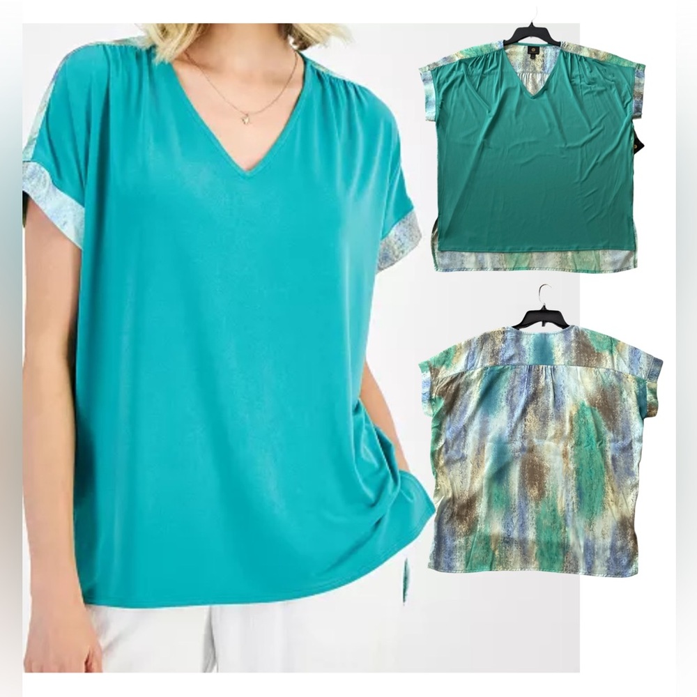 JM Collection
Women's Mixed-Media Short Sleeve Top, large
